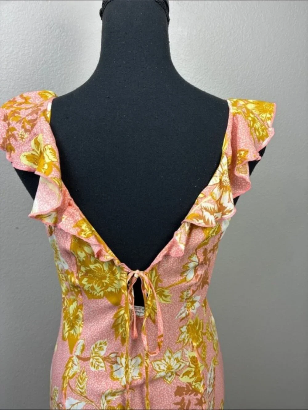 Free People Remind Me Maxi Slip Dress Floral Pink Coral Combo Ruffle S